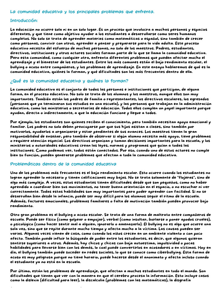 Problemas en la Comunidad Educativa | PDF | Aprendizaje | Escuelas