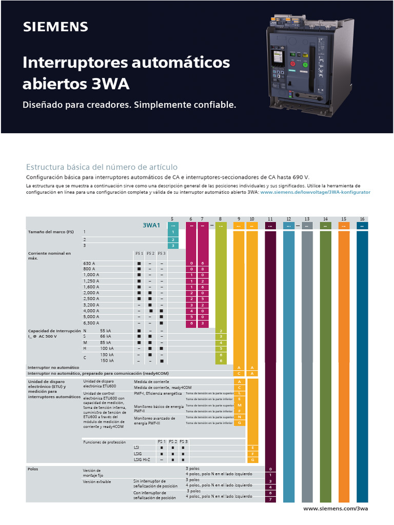 Manual del Interruptor 3WA Siemens | PDF | Cambiar | Poder (Física)