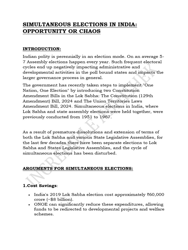 Simultaneous Elections in India | PDF | Elections | Governance