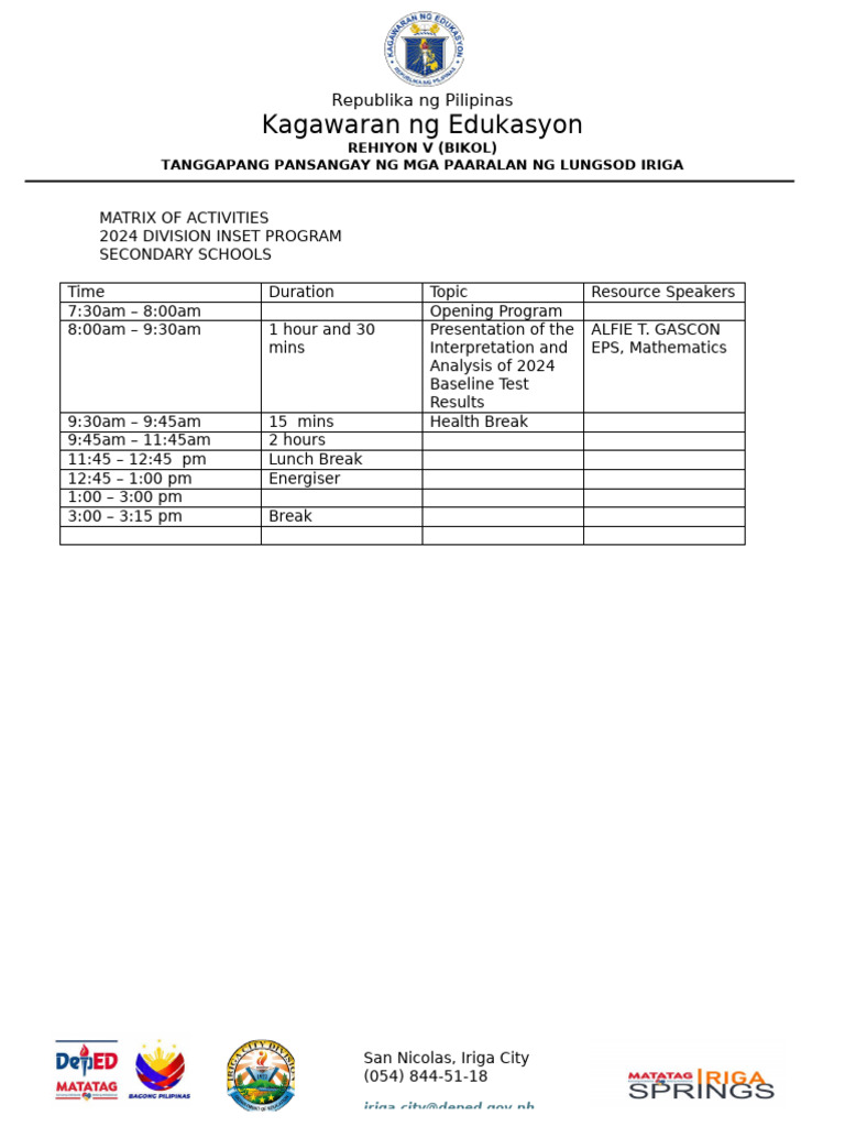 2024 Division Inset Program Schedule | PDF