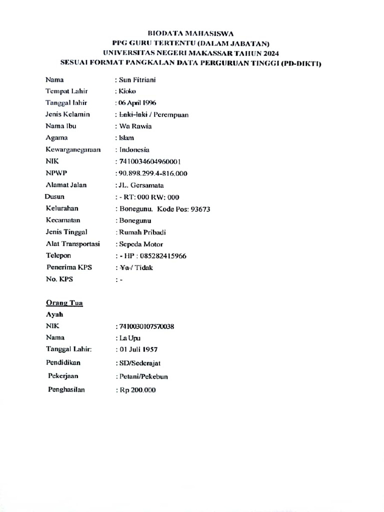 Biodata Sun | PDF