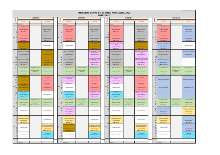 Emploi du temps Licence 2 2024-2025 | PDF