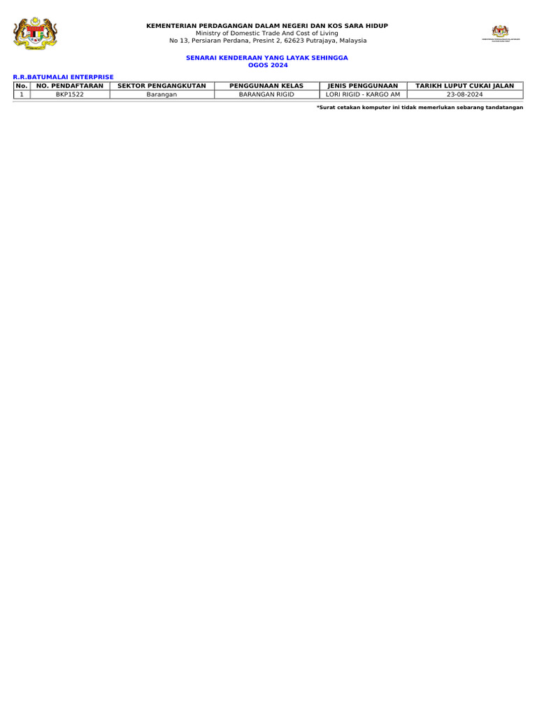 Senarai Kenderaan | PDF