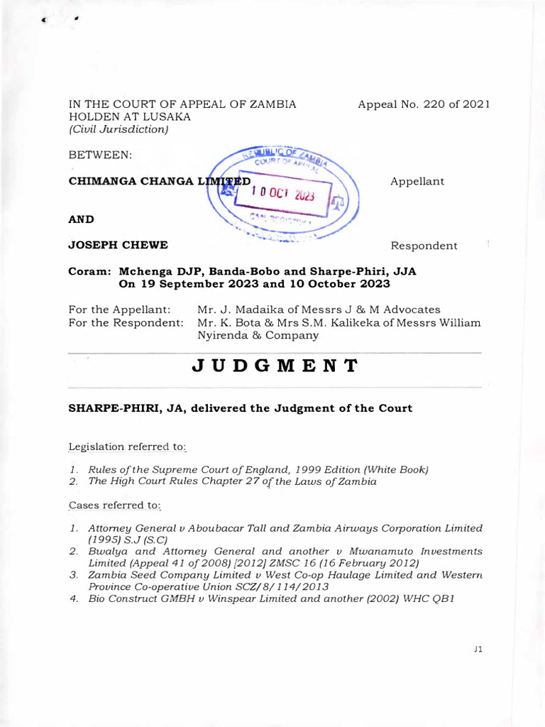 Chimanga Changa Appeal Ruling Summary | PDF | Lawsuit | Prejudice ...
