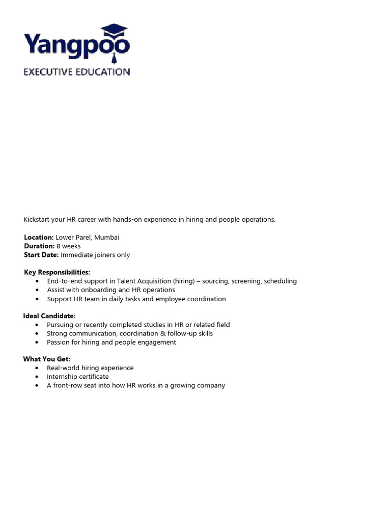 JD - Yangpoo Executive Education - HR Intern | PDF