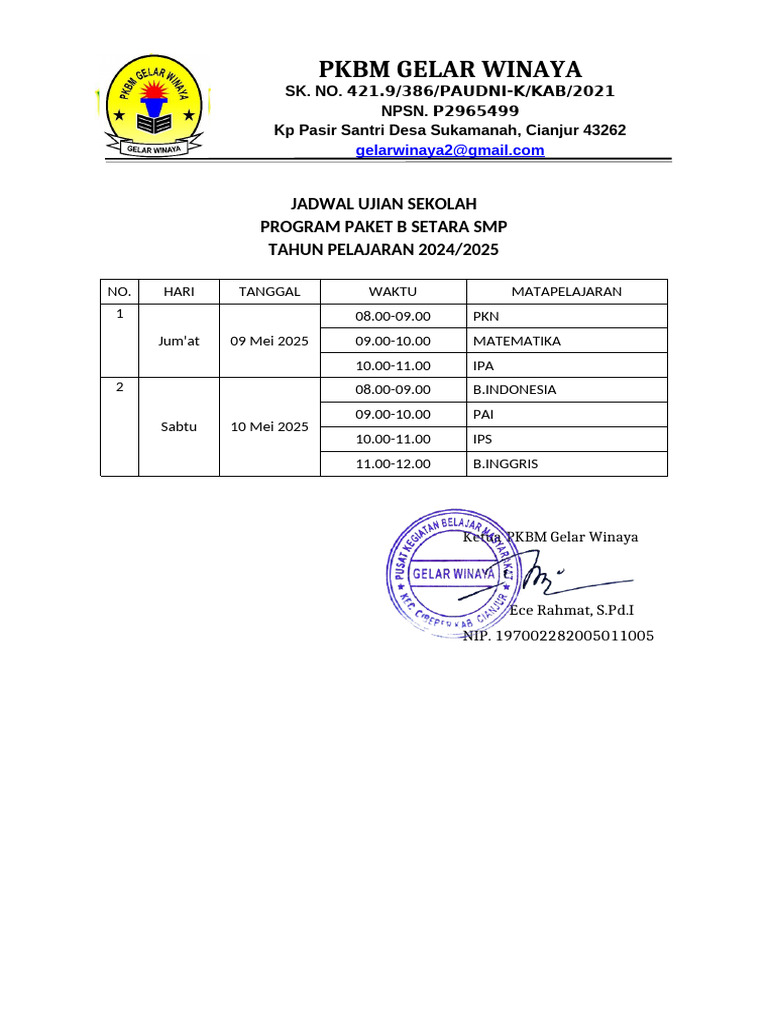 Jadwal Ujian Paket B dan C 2025 | PDF