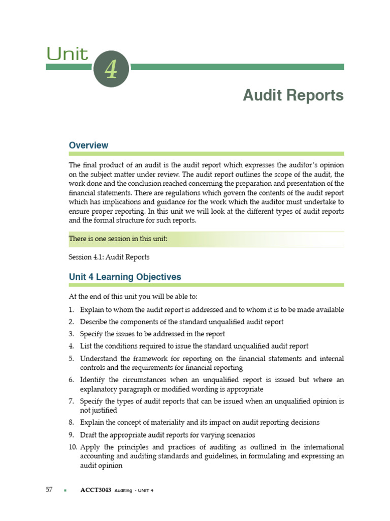 ACCT3043 Unit 4 For Posting | PDF | Auditor's Report | Audit