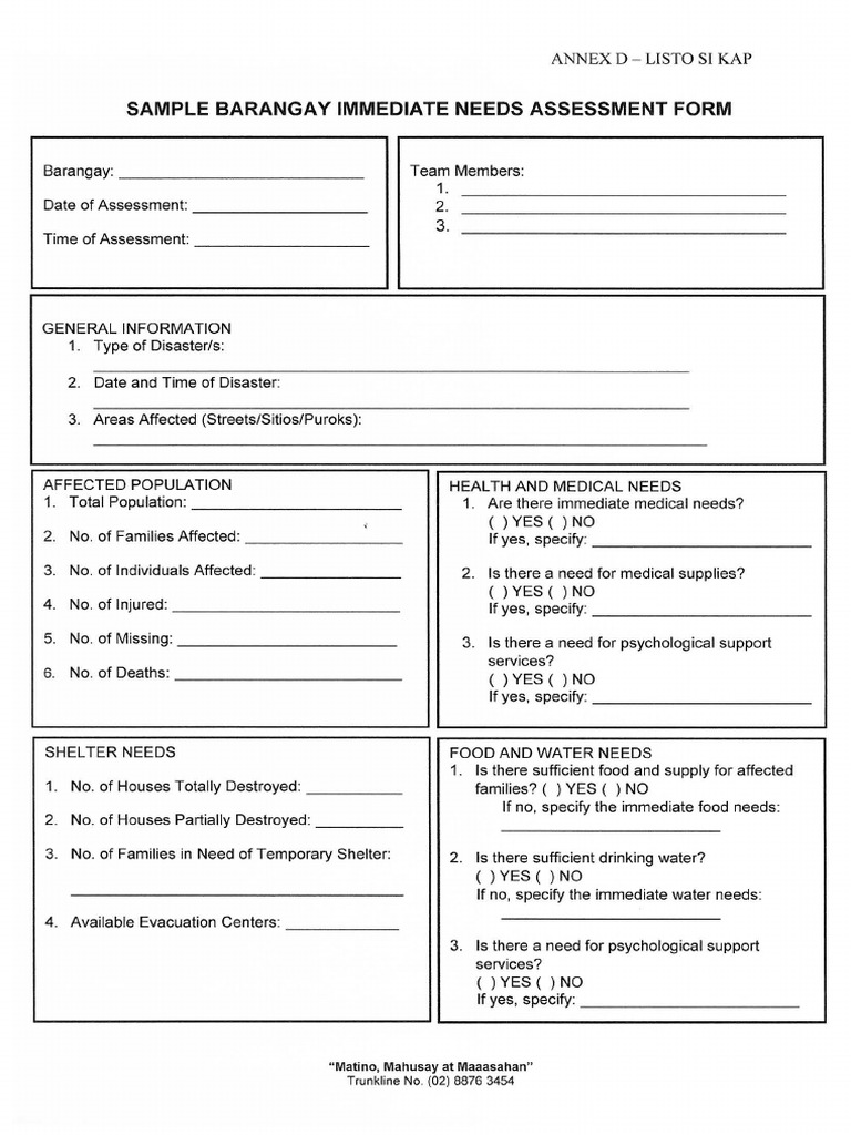 Barangay Immediate Needs Assessment Form | PDF