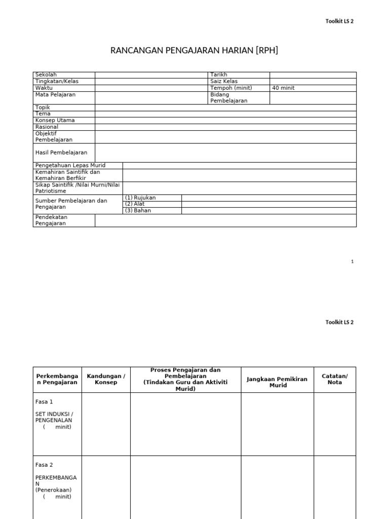 Tool Kit LS - Template RPH | PDF