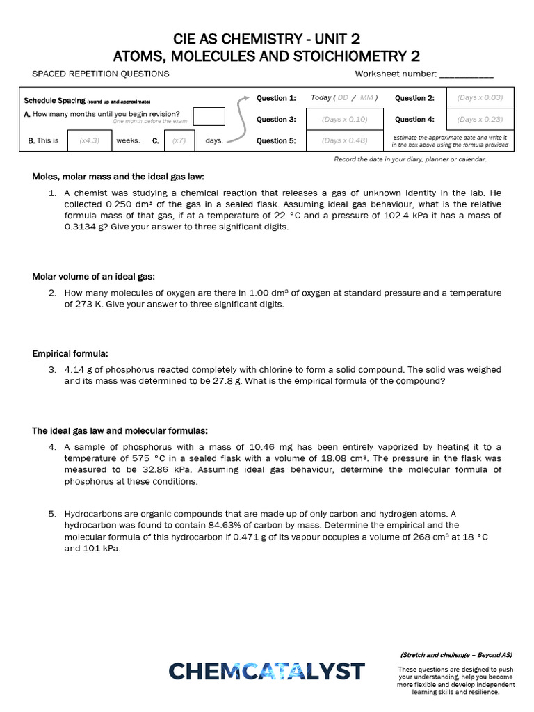 2 Atoms, Molecules and Stoichiometry 2 | PDF | Gases | Mole (Unit)