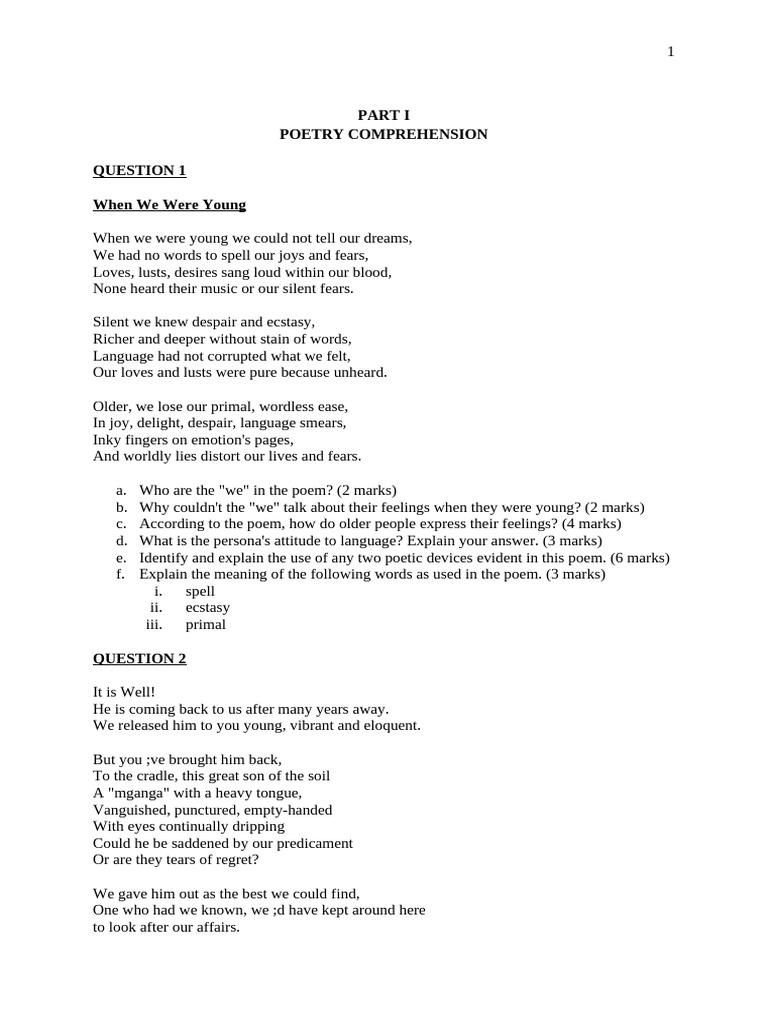 Poetry Analysis and Comprehension Questions | PDF | Poetry