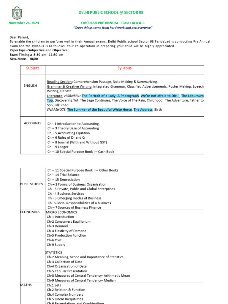 XI a & C - Pre Annual Syllabus File | PDF | Sociology | Statistics