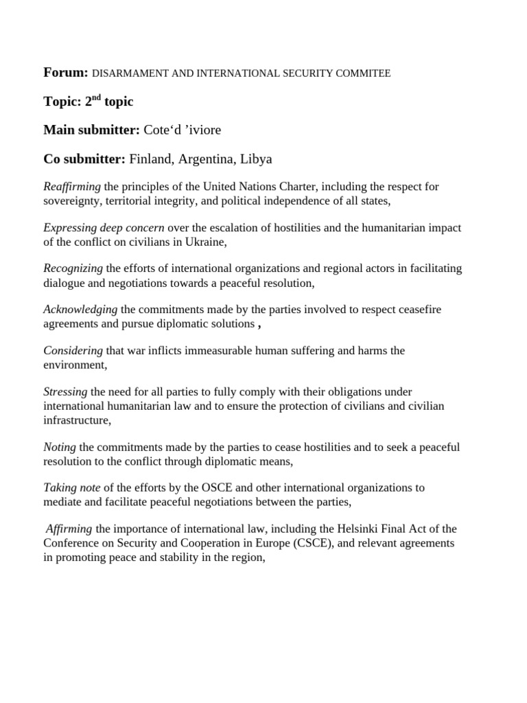 Ukraine Conflict: UN Disarmament Resolutions | PDF | Organization For ...