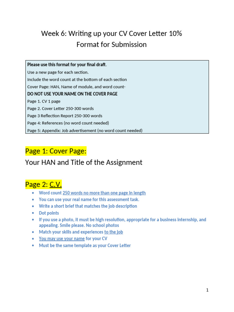 Week 6 Structuring Your Job Application and CV Pack 10% | PDF ...