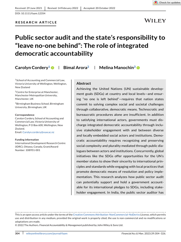 Financ Acc Manag - 2022 - Cordery - Public Sector Audit and The State S ...