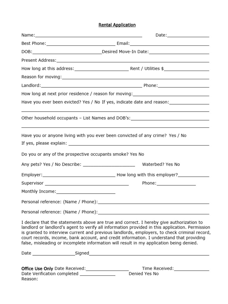 Rental Application Form Template | PDF