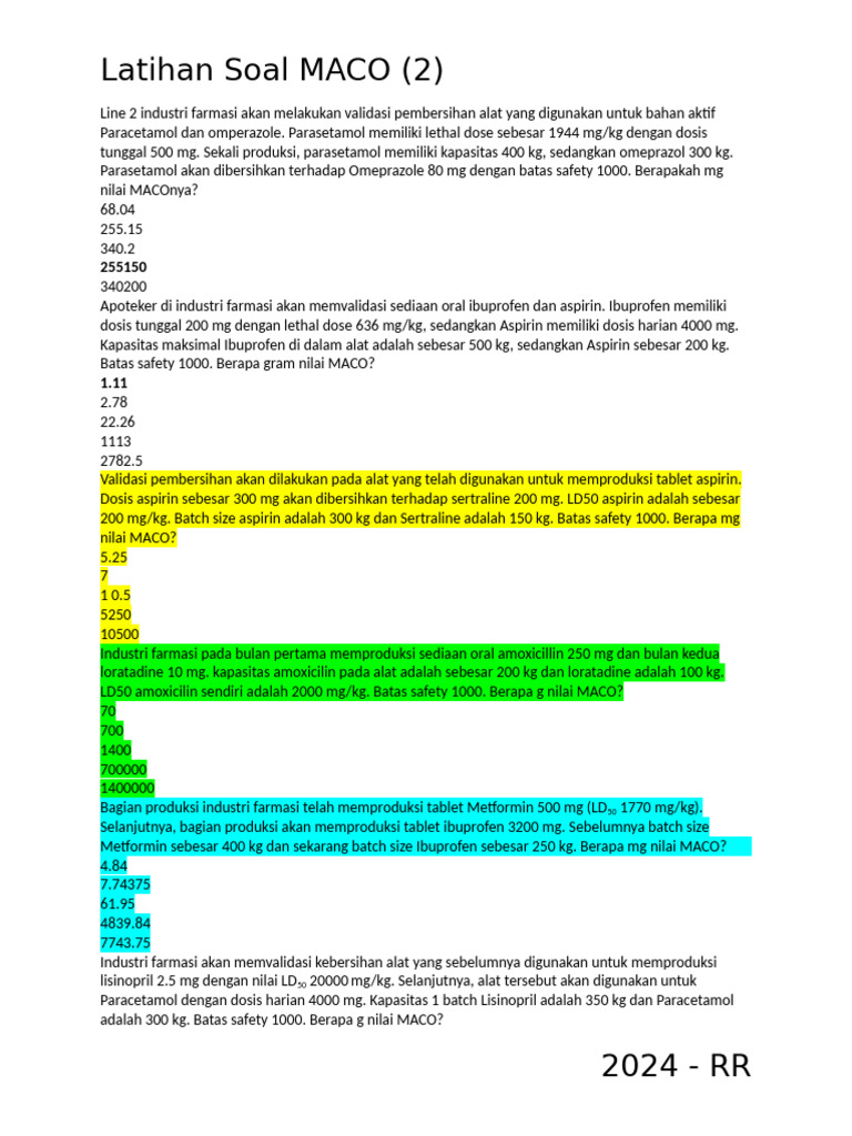 Contoh Soal Perhitungan MACO 2 | PDF