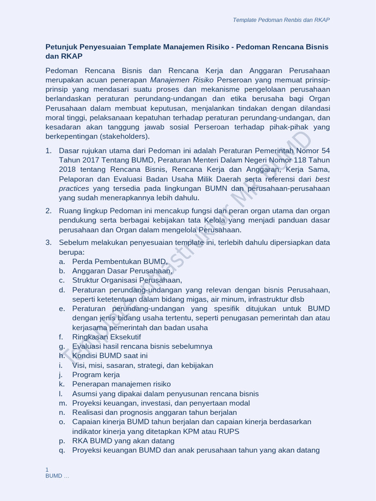 Pedoman RKAP dan Manajemen Risiko BUMD | PDF