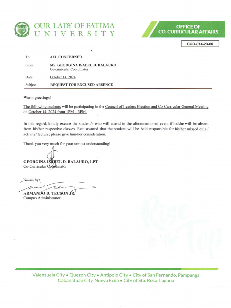 Excuse Letter - COL Election | PDF