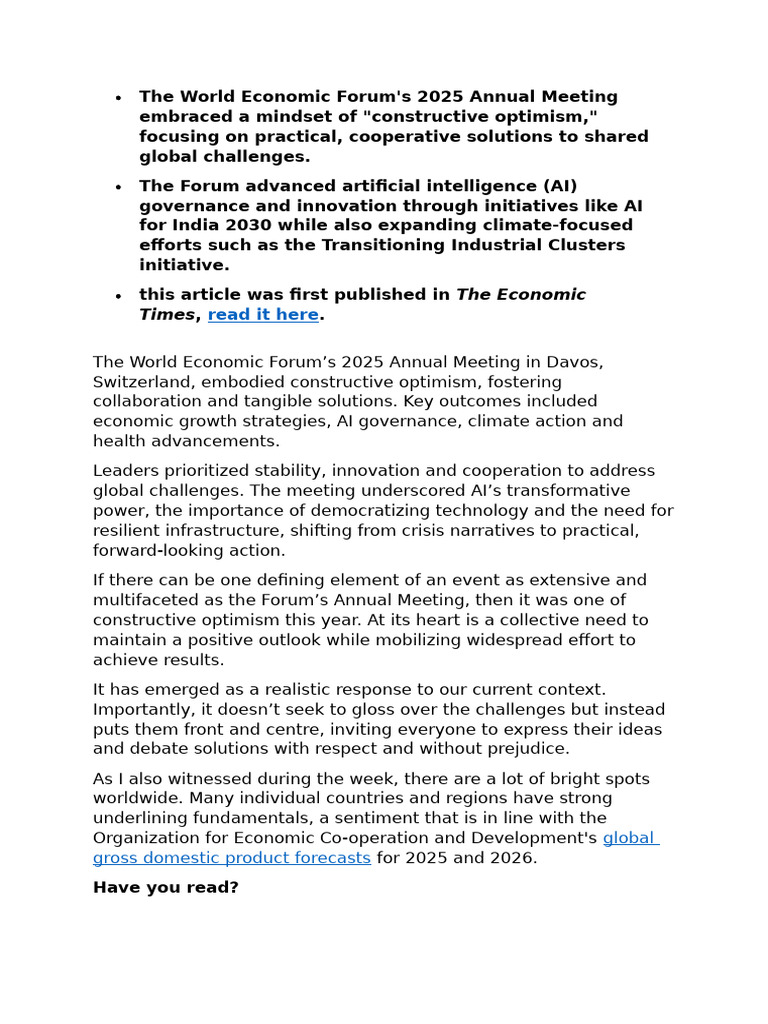 2025 World Economic Forum Highlights | PDF | World Economic Forum ...