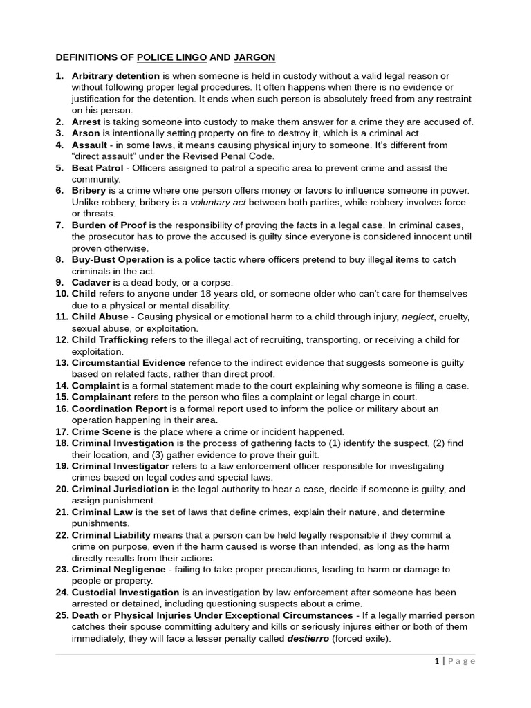 Police Lingo and Jargon Explained | PDF | Crimes | Crime & Violence