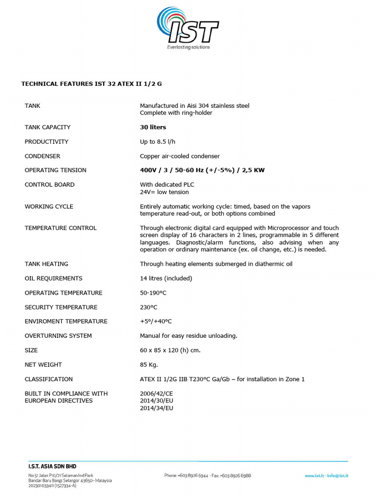 IST 32 ATEX II 1/2 G Technical Specs | PDF