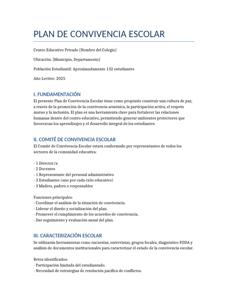 Plan de Convivencia Escolar 2025 | PDF | Escuelas | Aprendizaje