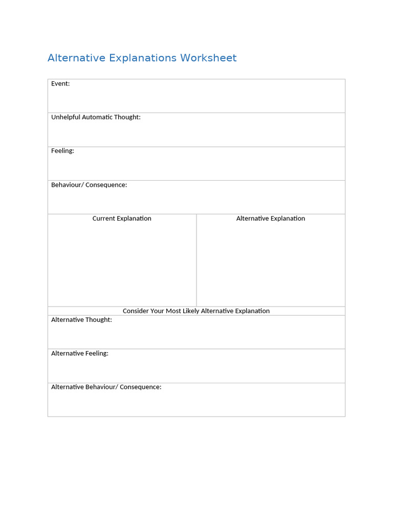 Alternative Explanations Worksheet Pdf