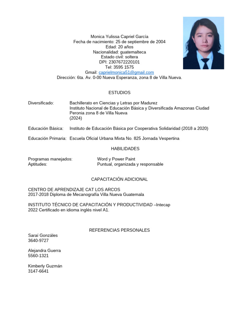 Perfil de Monica Yulissa Capriel García | PDF