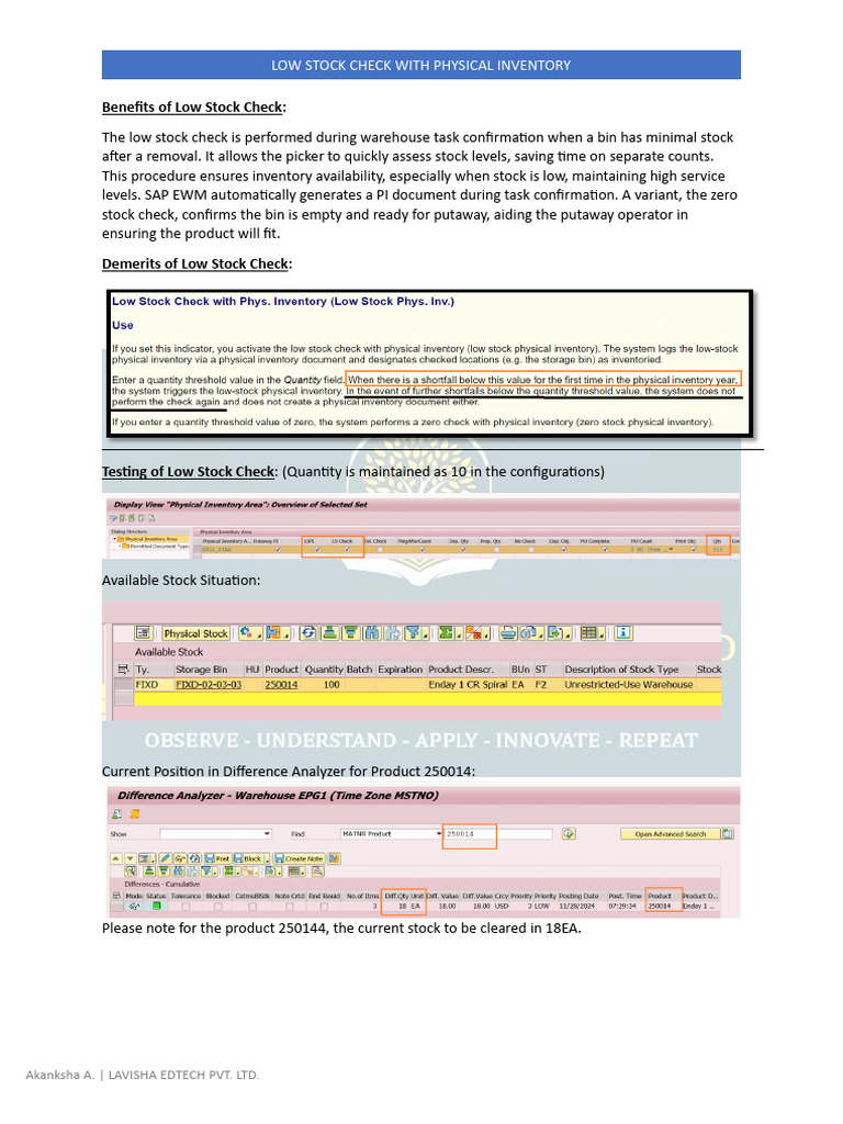 Low Stock Check in SAP EWM | PDF