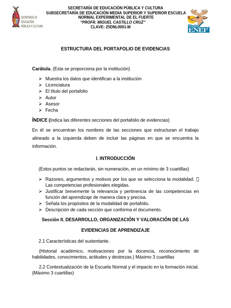 Estructura del Portafolio de Evidencias | PDF | Plan de estudios ...