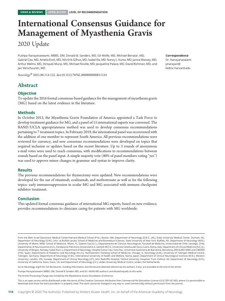 2020 Update on Myasthenia Gravis Guidelines | PDF | Medical Specialties ...