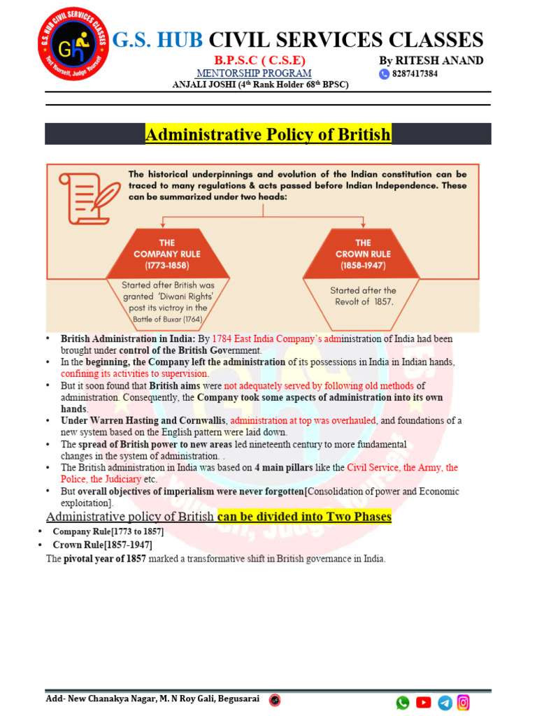 British Administrative Policies in India | PDF | British Raj | Bengal