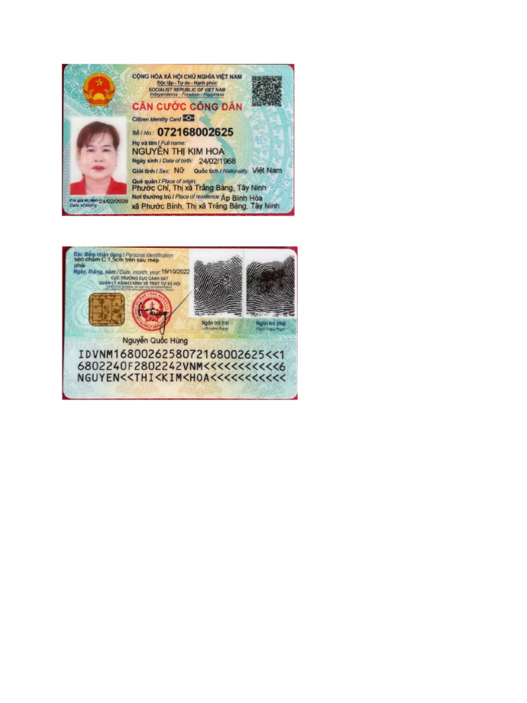 CCCD - Nguyễn Thị Kim Hoa | PDF
