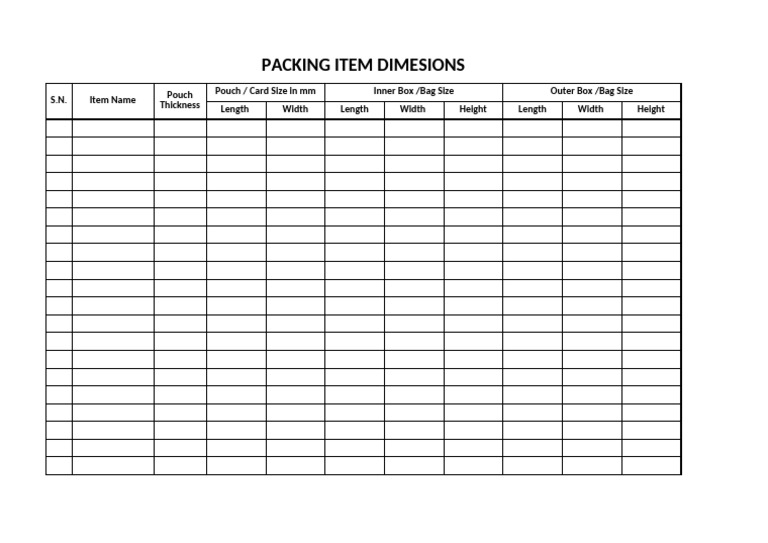 Packing Item Dimesions | PDF