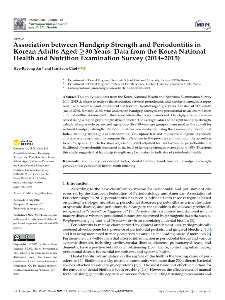 Association Between Handgrip Strength and Periodontitis | PDF | Medical ...