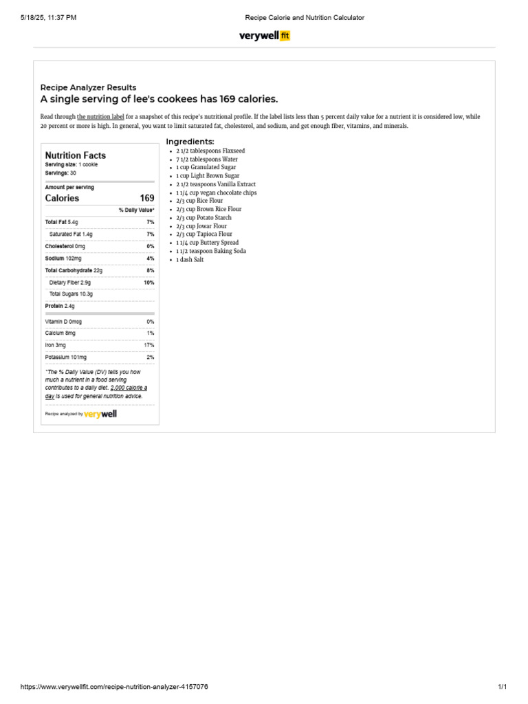 Recipe Calorie and Nutrition Calculator | PDF | Nutrition Facts Label ...