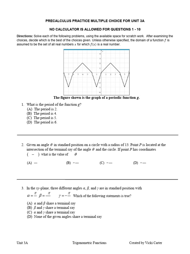 Precalculus Trigonometric Functions Quiz | PDF | Function (Mathematics ...