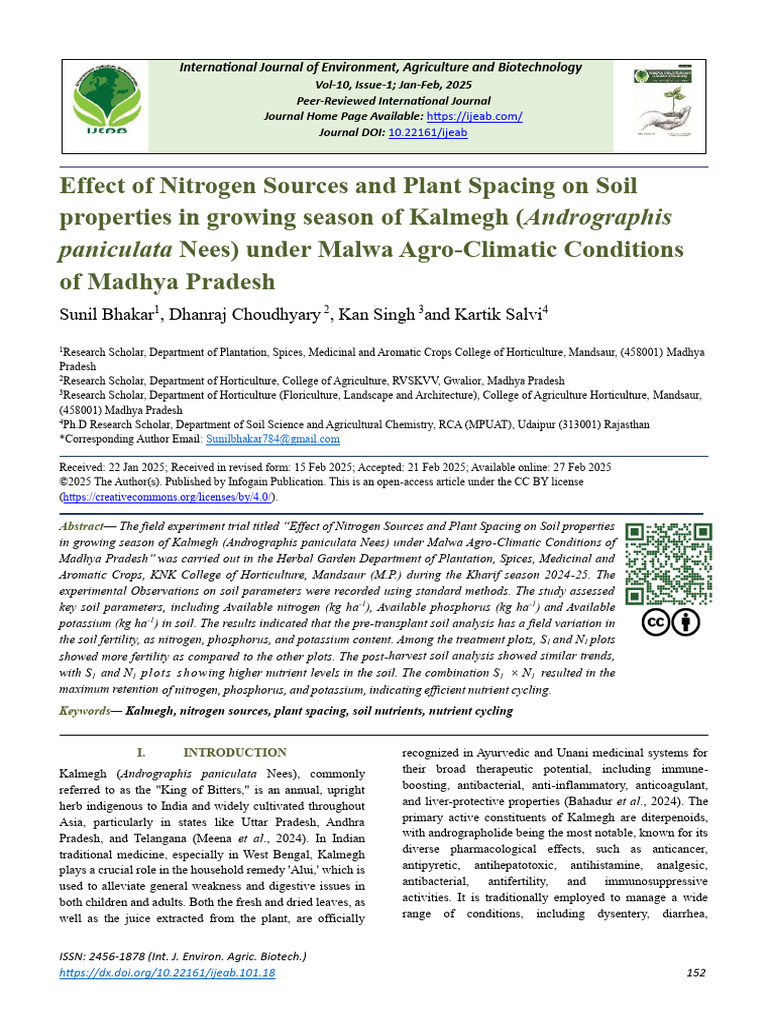 Effect of Nitrogen Sources and Plant Spacing On Soil Properties in ...