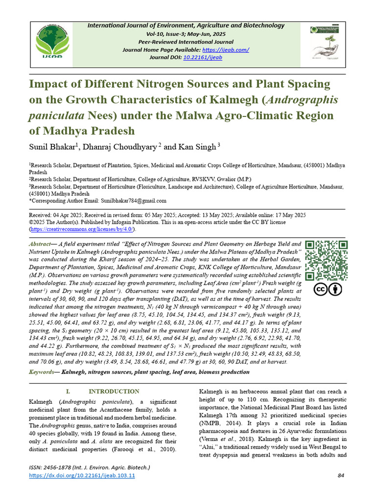 Impact of Different Nitrogen Sources and Plant Spacing On The Growth ...