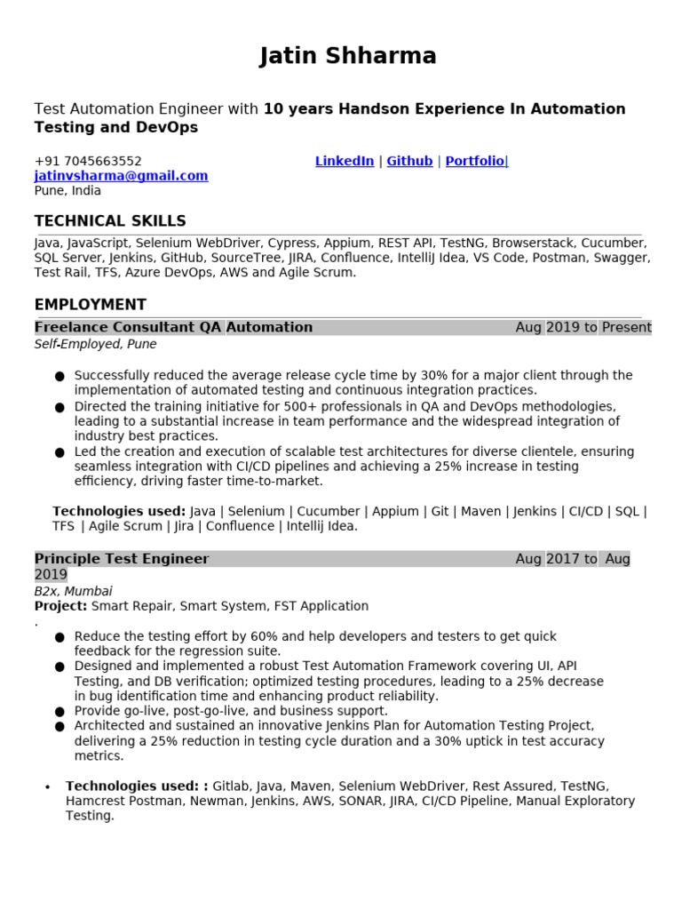 kAG01wGS4mluGW5SDxxO - Resume Sample | PDF | Selenium (Software) | Software Testing