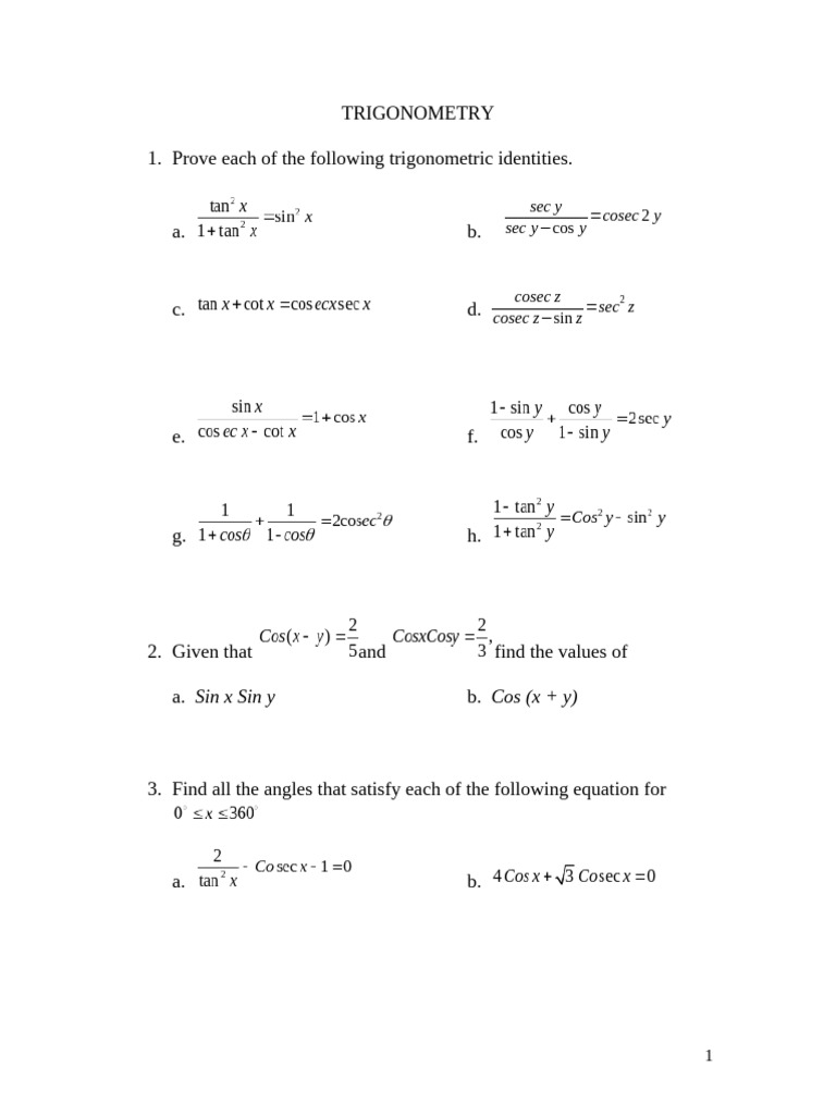 Trigonometric Identities and Graphs | PDF | Trigonometric Functions ...
