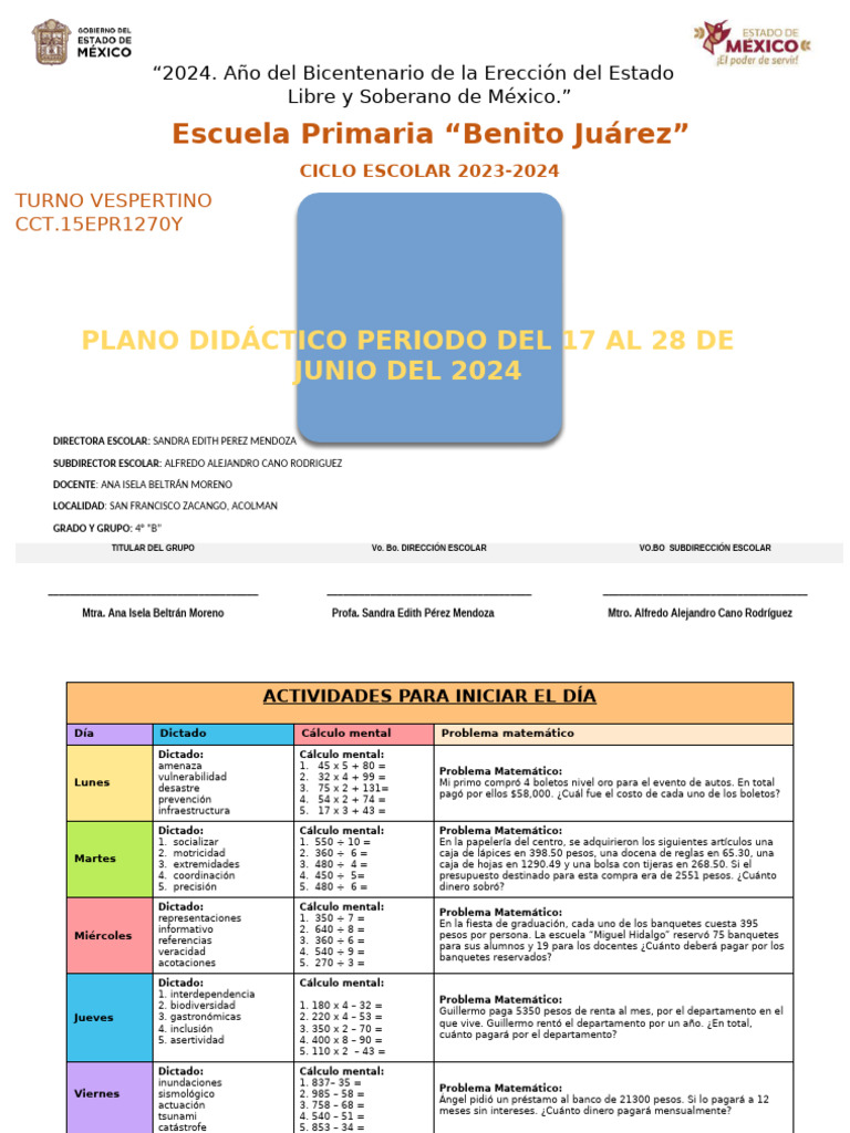 Actividades escolares: junio 2024 | PDF | Salón de clases | México