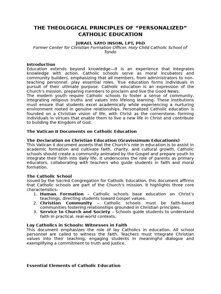 Principles of Personalized Catholic Education | PDF | Catholic Church ...