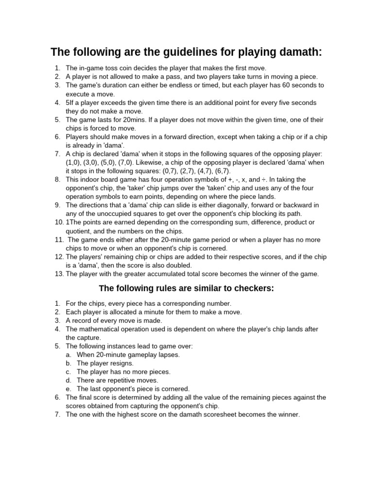 Damath Game Rules and Guidelines | PDF | Abstract Strategy Games ...