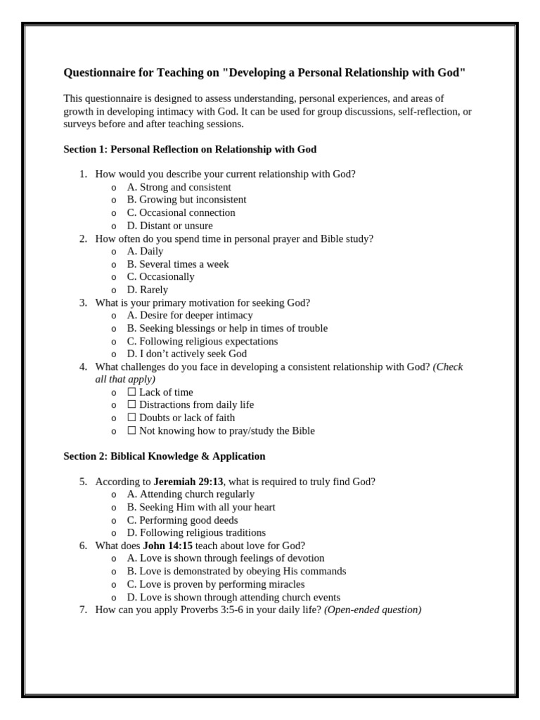 Questionnaire for Deepening Faith | PDF | Prayer | Bible