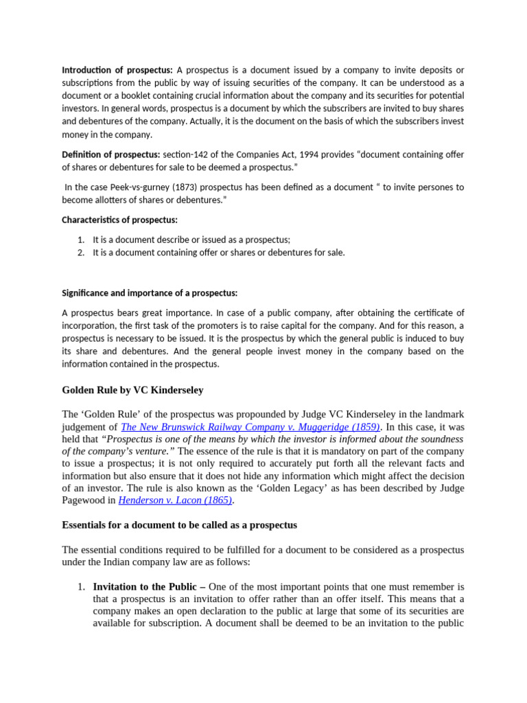 Understanding Company Prospectus Essentials | PDF | Securities (Finance ...