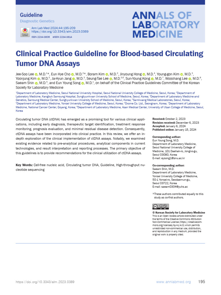 Clinical Practice Guideline For Blood-Based Circulating Tumor DNA ...