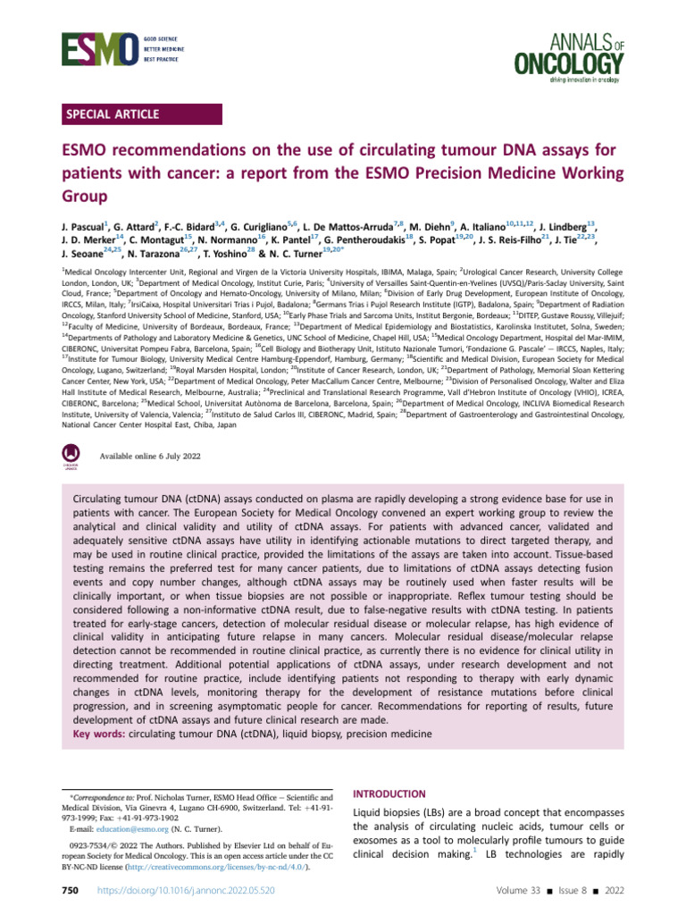 ESMO Guidelines for ctDNA in Cancer | PDF | Single Nucleotide ...