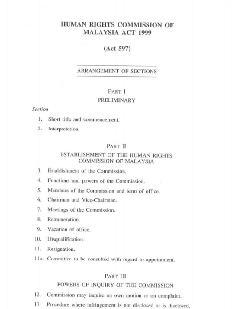 Human Rights Commission of Malaysia Act 1999 Act 597 Eng Version | PDF